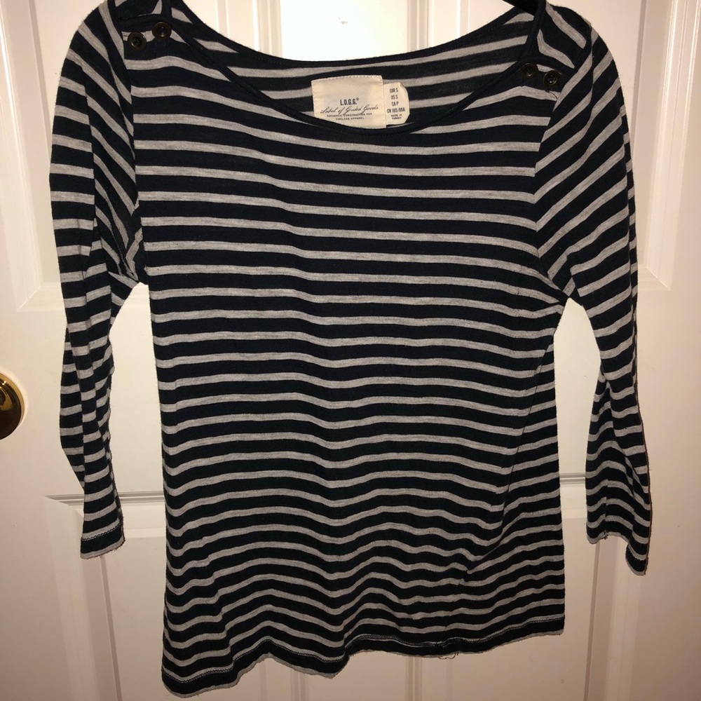 Blue and white striped long sleeve shirt